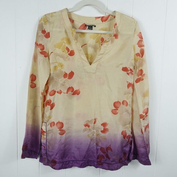 Lucky Brand Womens Silk Ombre Floral Top Small - Picture 1 of 9